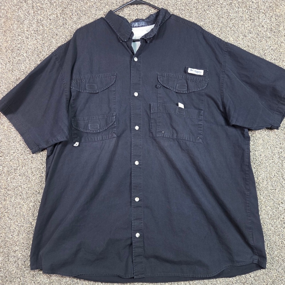 Columbia PFG‎ Fishing Shirt Mens 2XL Black Short Sleeve Ventilated Cotton